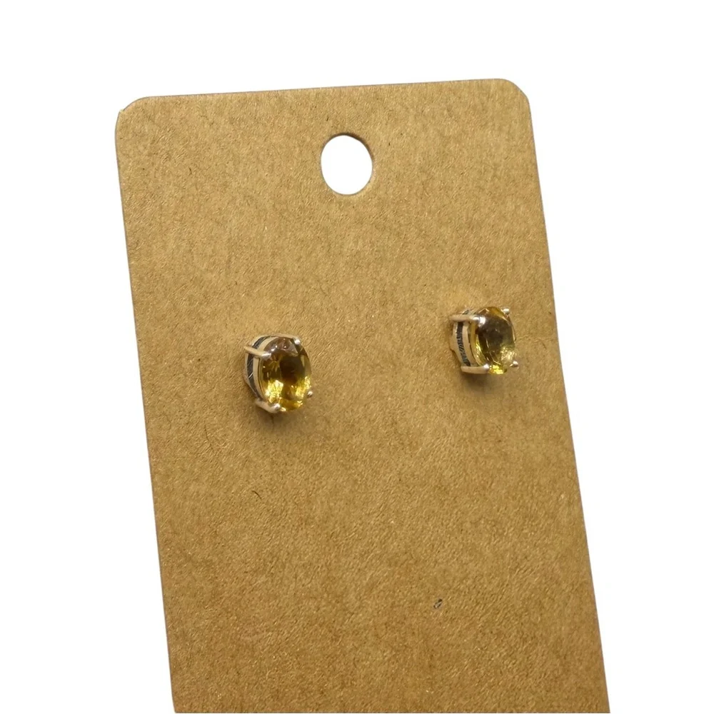 Citrine Stud Earrings Solid 925 Sterling Silver Faceted Oval Stone - Picture 2 of 4